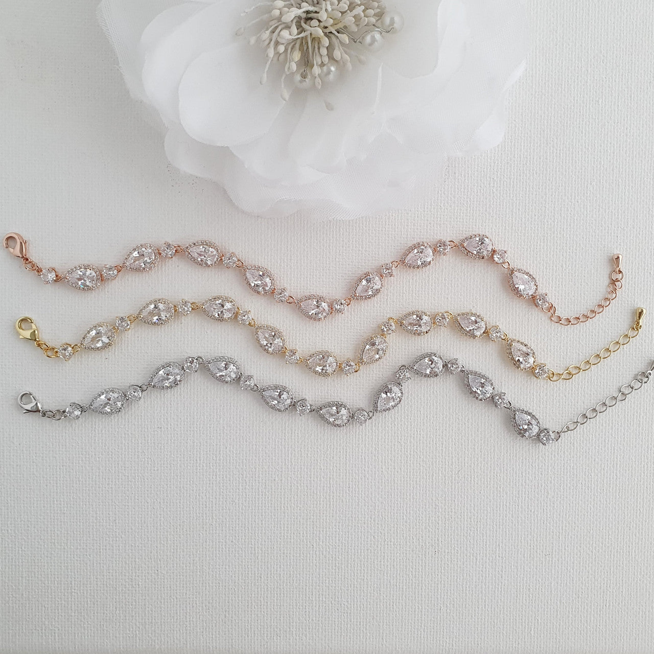 Dainty Teardrop Wedding Bracelet in Gold for Brides-Emma