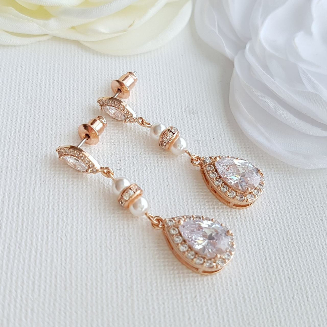 Rose Gold Drop Earrings for Bridesmaids & Weddings-Ella