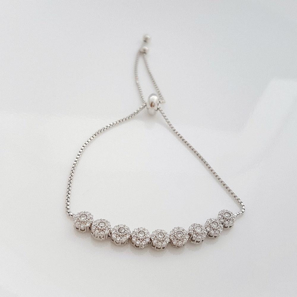 Bridal Bracelet, Wedding Jewelry, Rose Gold, Gold, Bangle Bracelet, Halo Style, Wedding Bracelet, Adjustable Bracelet, Reagan Bracelet