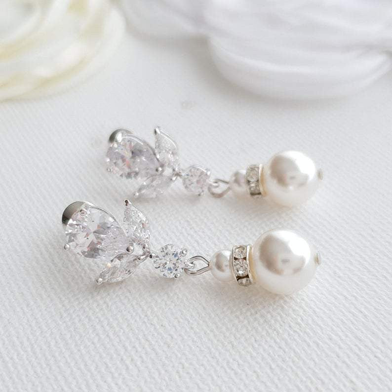 Gold Earrings for Weddings with Pearl Drops-Nicole