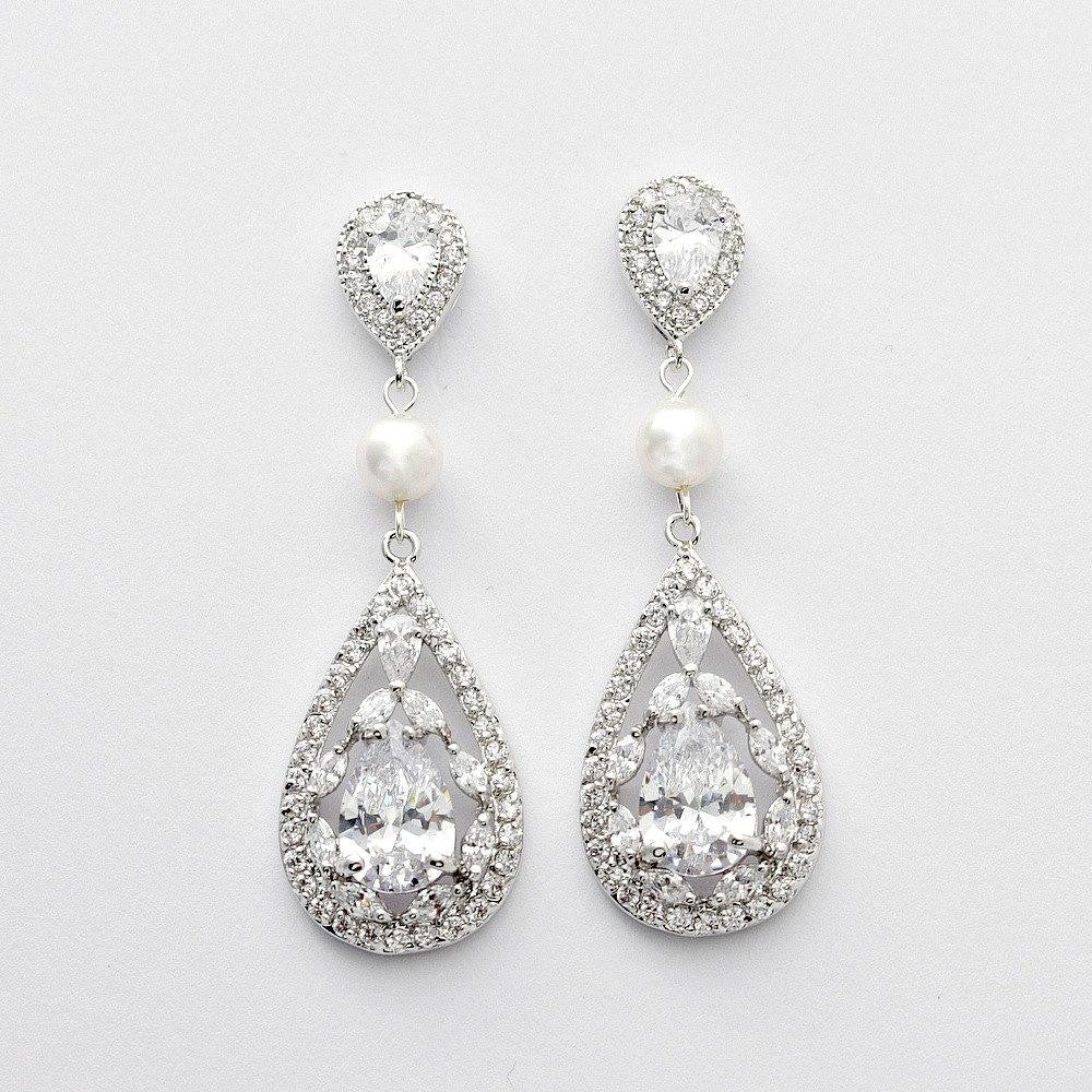 Teardrop Wedding Earrings-Esther