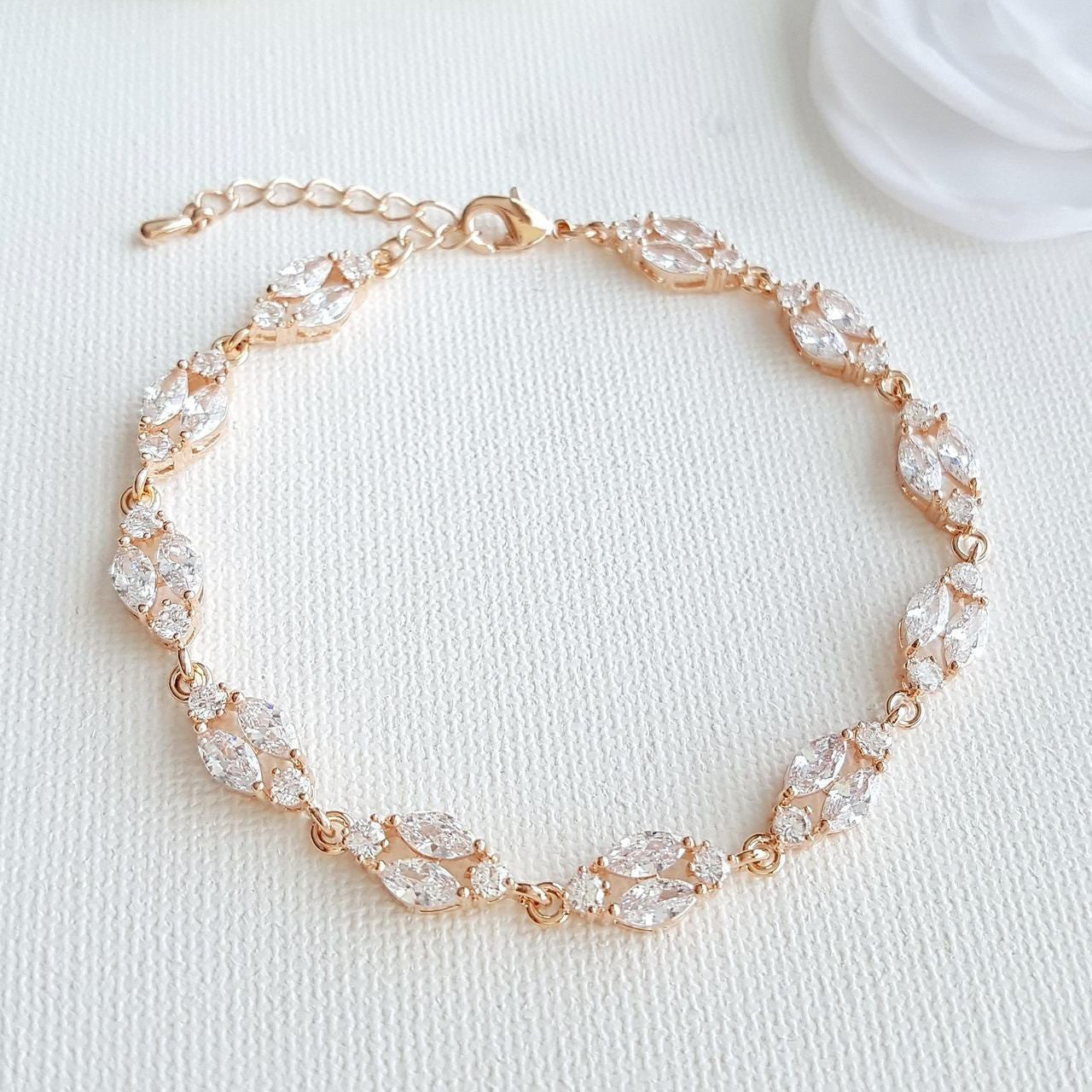 Gold Crystal Bridal Bracelet in Marquis Tennis Bracelet Style-Hayley