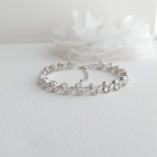 Cubic Zirconia Leaf Tennis Bridal Bracelet-Debra