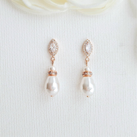 Rose Gold Pearl Teardrop Earrings for Brides- Ella