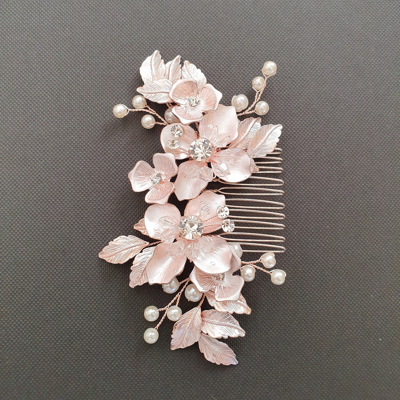 Rose Gold Flower and Leaf Hair Comb for Weddings- Azalea