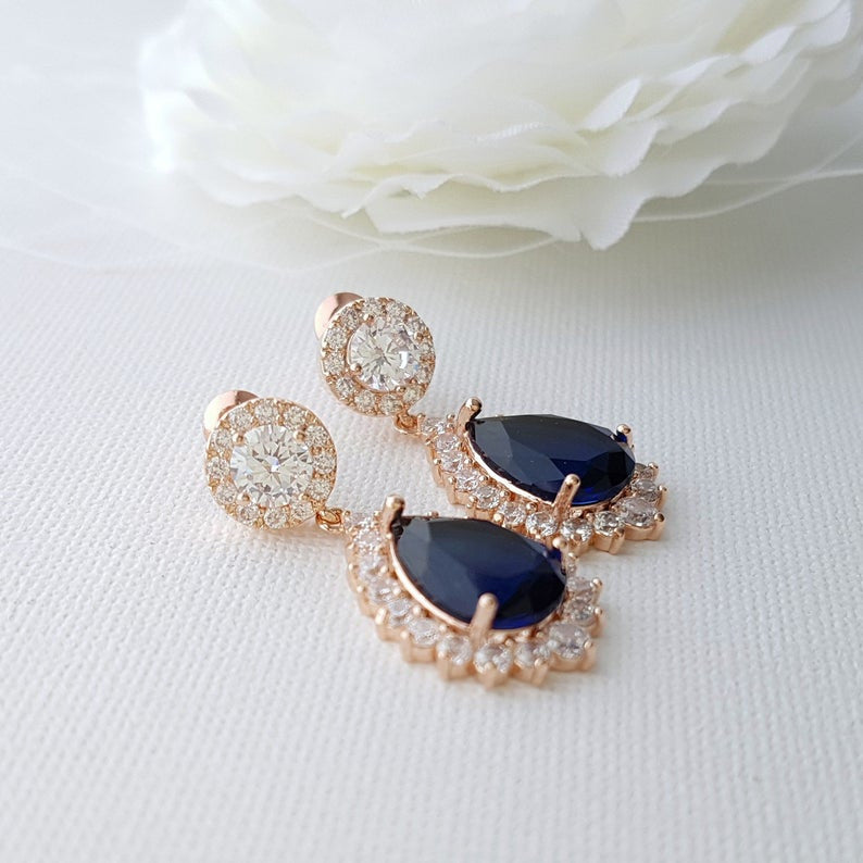 Sapphire Blue Clip On Bridal Earrings-Aoi