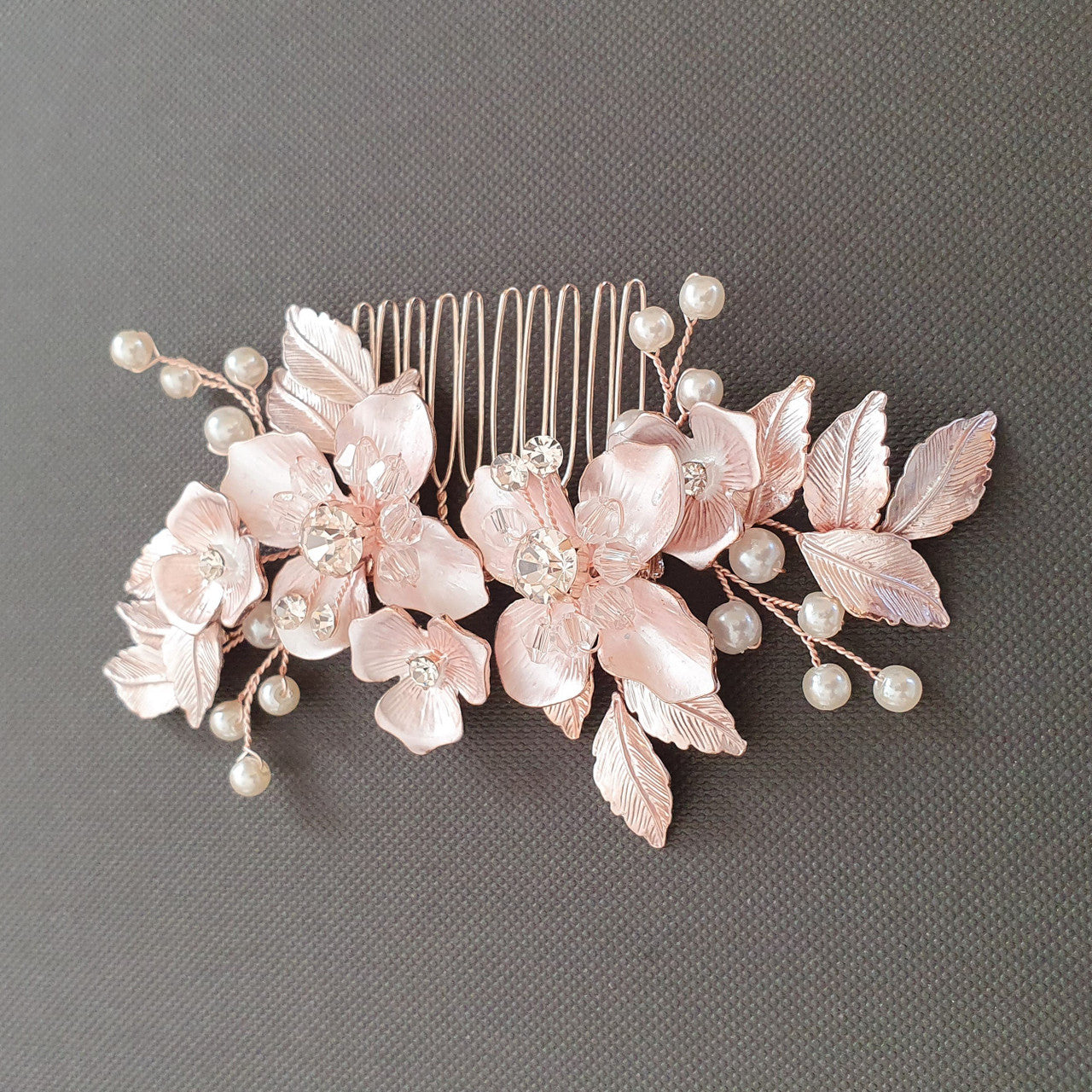 Gold Hair Comb with Flower and Leaf-Azalea