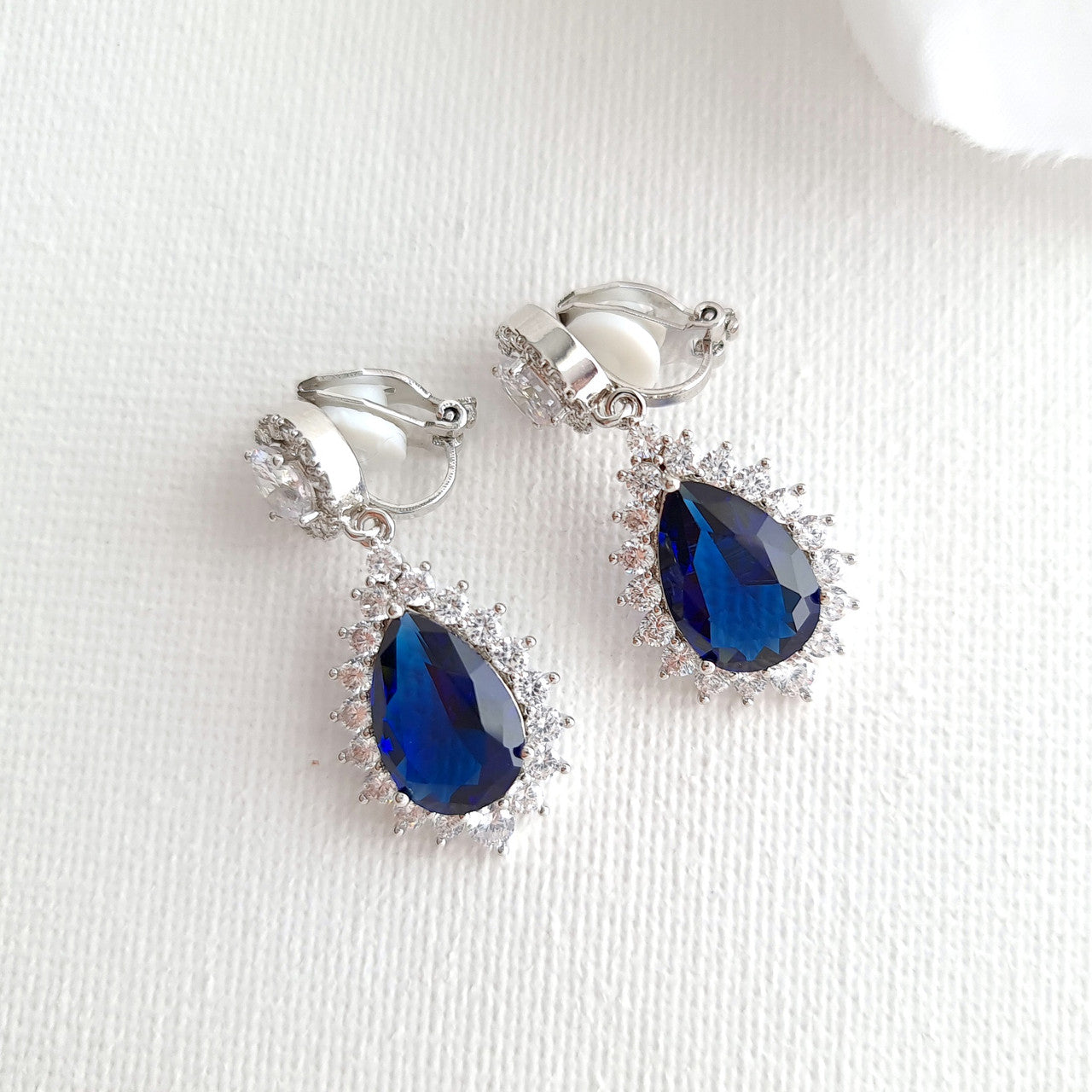 Blue and Gold Clip On Earrings for Brides-Aoi