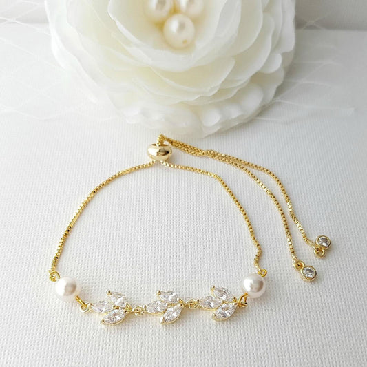 Delicate Gold Bracelet for Brides & Ladies in Marquise Cubic Zirconia( CZ) for Wedding - Leila