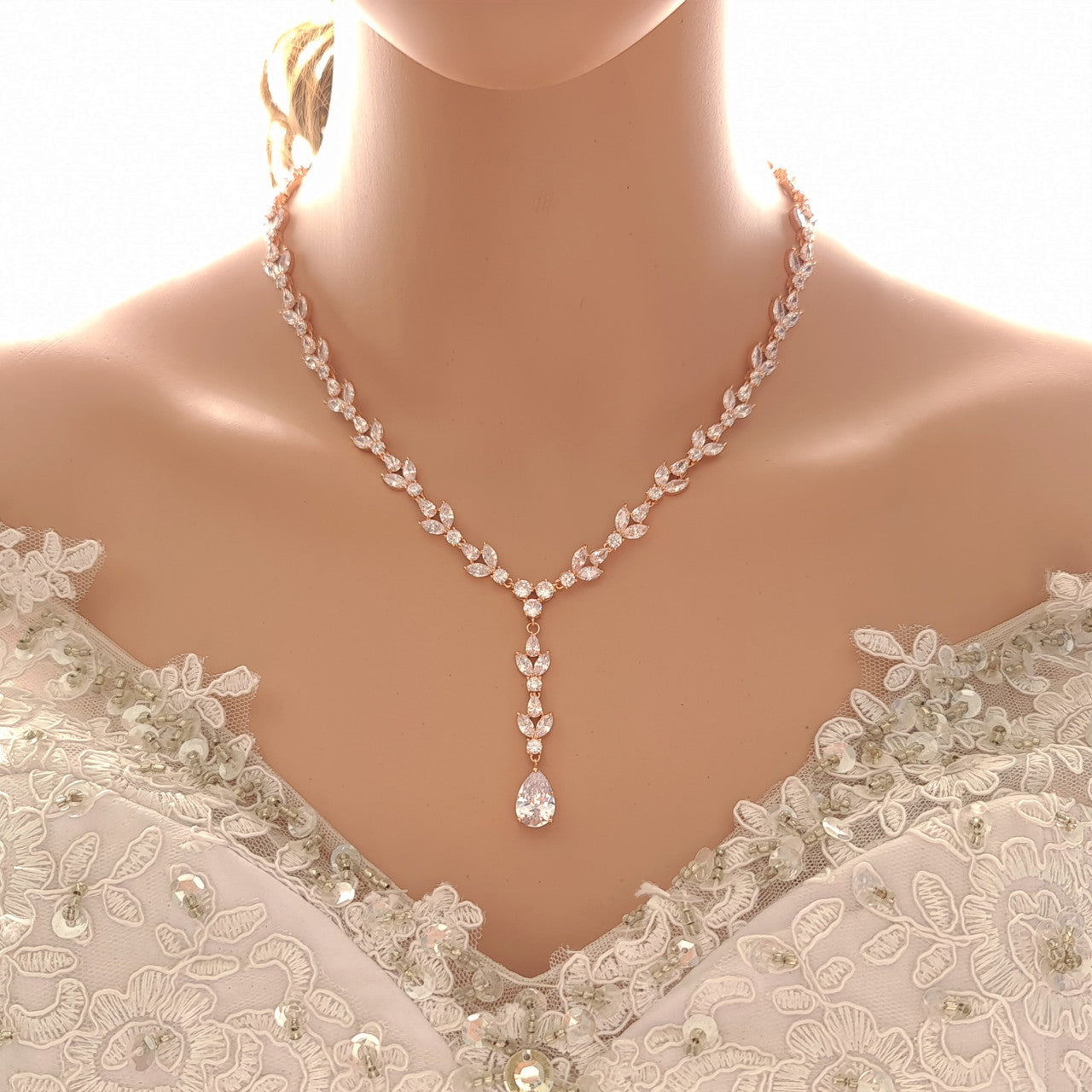 Jewellery Set for Brides in Rose Gold and Cubic Zirconia-Anya