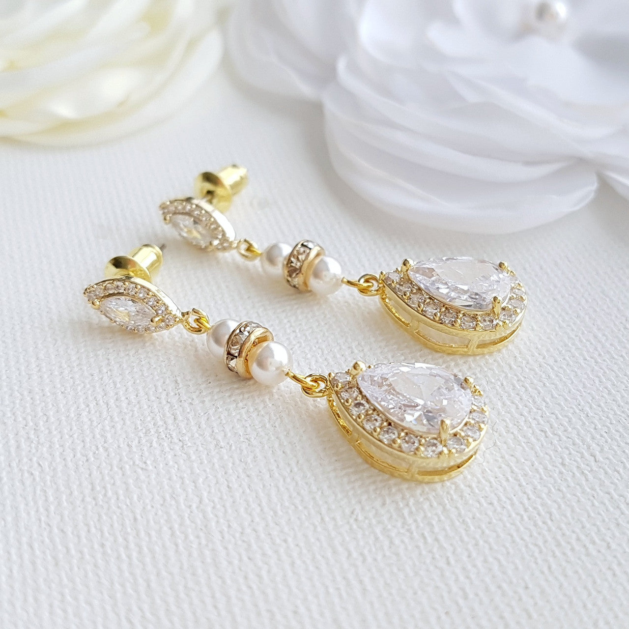 Rose Gold Drop Earrings for Bridesmaids & Weddings-Ella