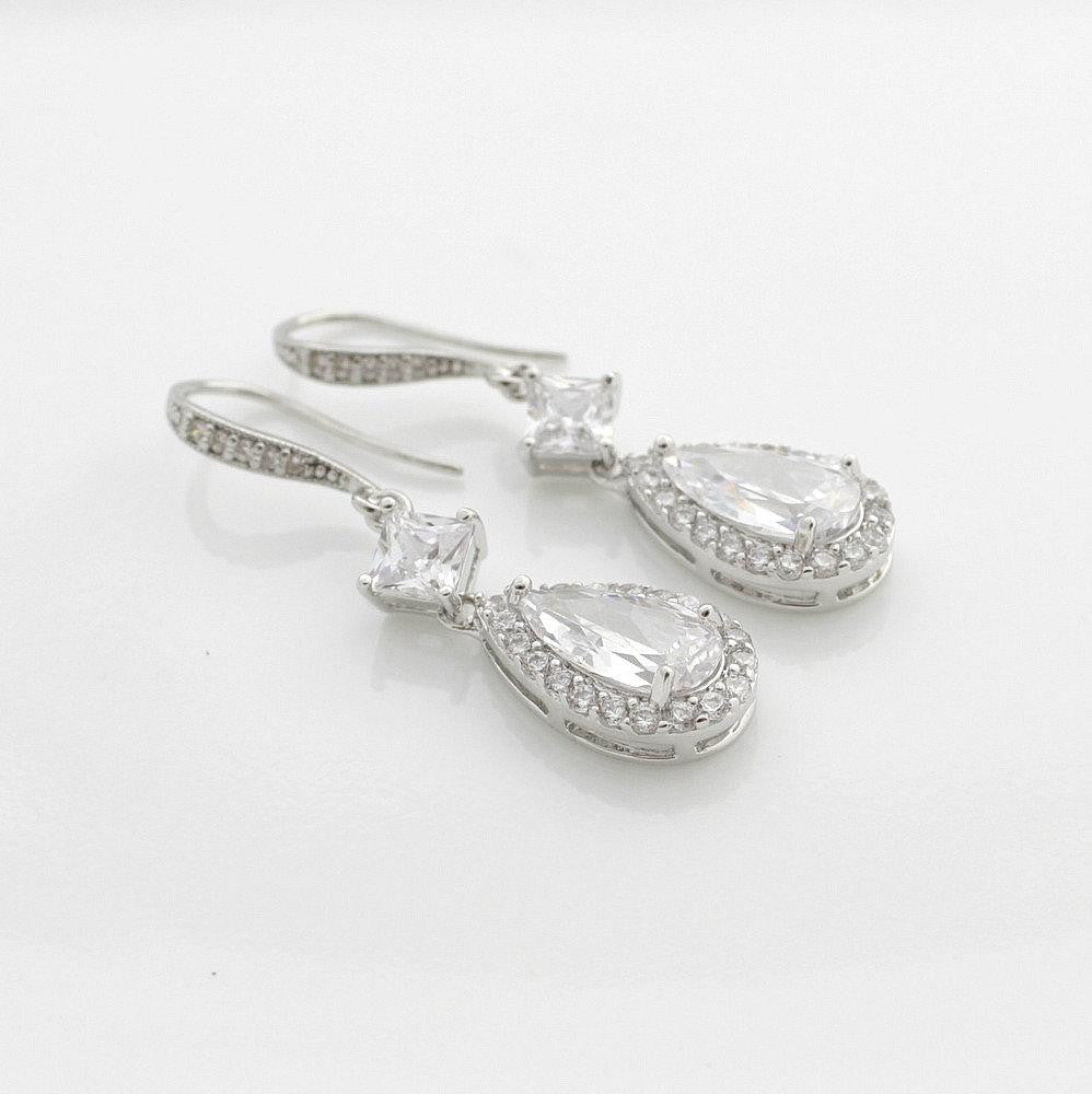 Rose Gold Earrings, Wedding Earrings, Crystal Drop Bridal Earrings, Cubic Zirconia, Gold, Dangle Earrings, Bridal Jewelry, Lena