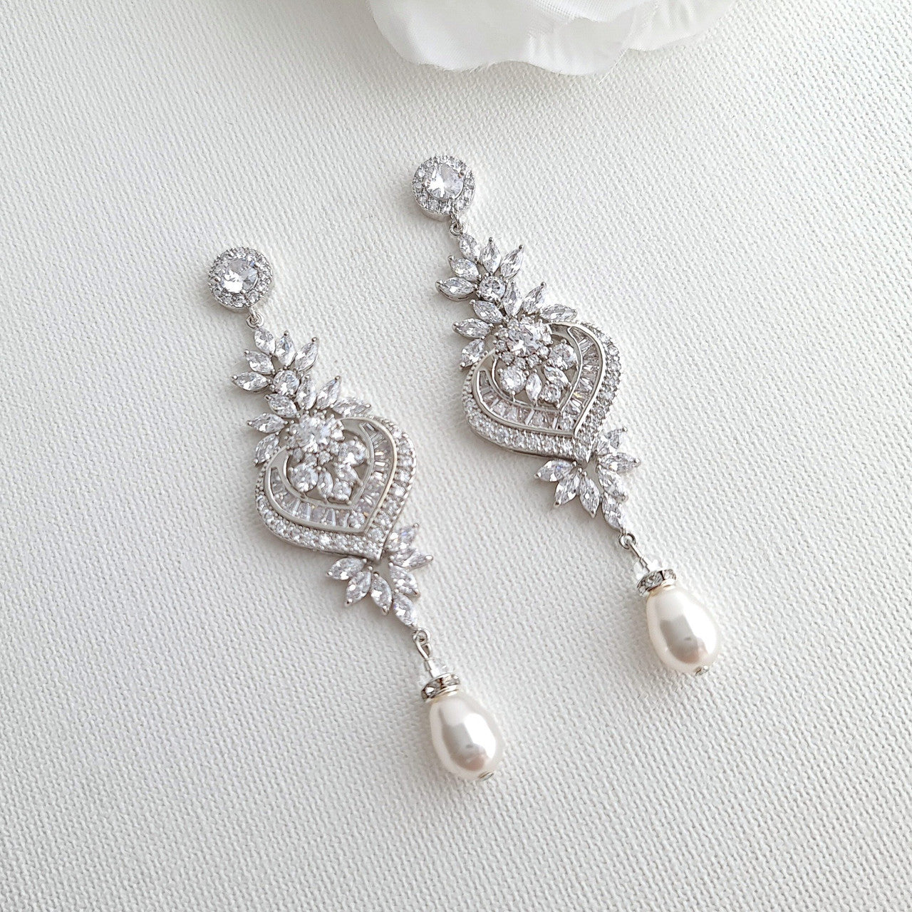 Wedding Earrings and Bracelet Set Silver- Rosa