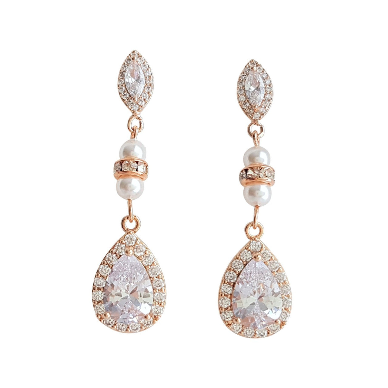 Rose Gold Drop Earrings for Bridesmaids & Weddings-Ella