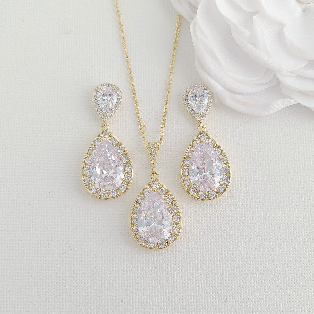 Teardrop Bridal Jewelry Set in Rose Gold- Evelyn