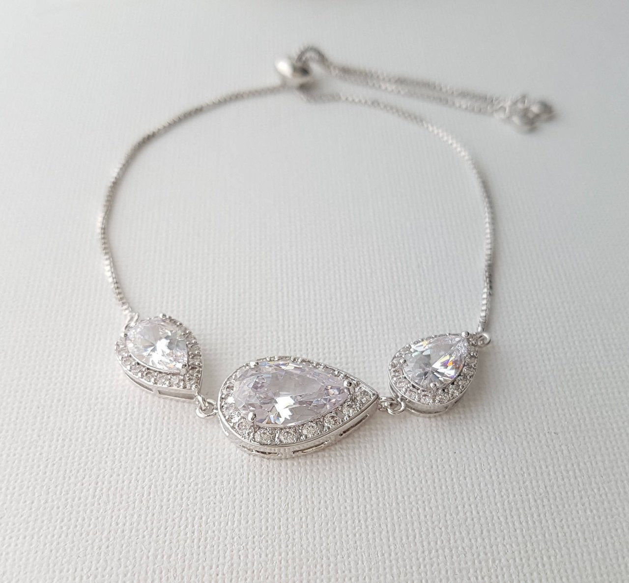 Crystal Bridal Bracelet, Wedding Jewelry, Bridesmaid Bracelet, Teardrop Bracelet, Zirconia Wedding Bracelet Adjustable Bracelet, Evelyn