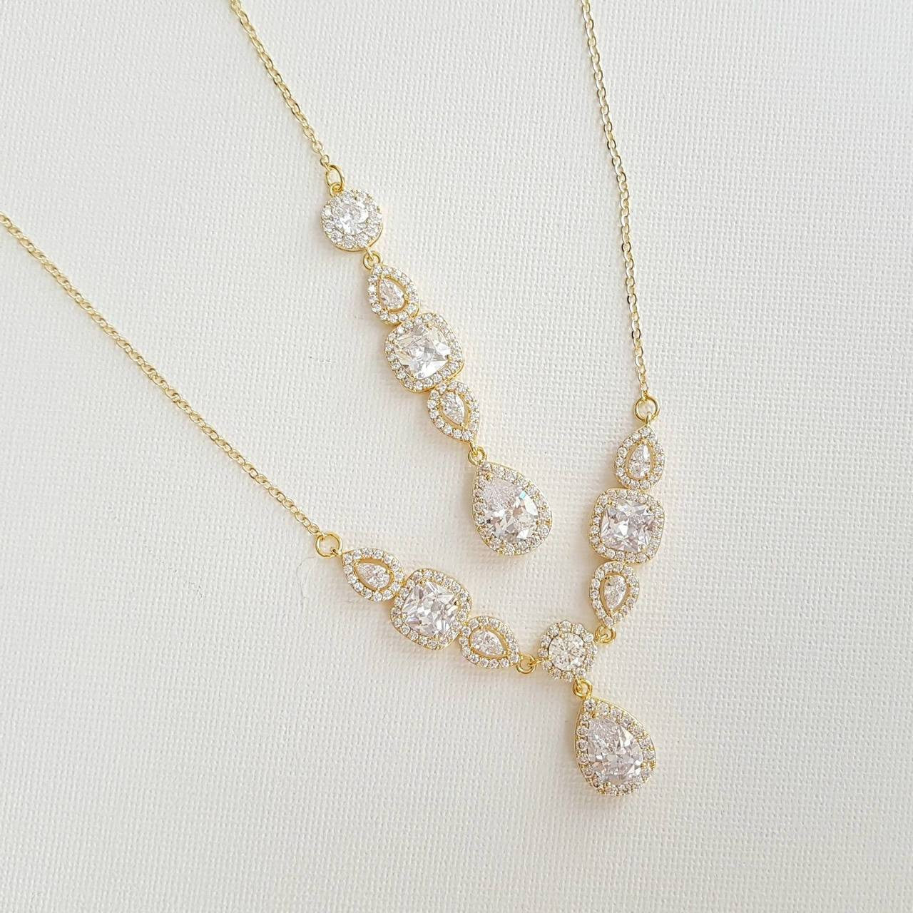 Gold & Cubic Zirconia Back Necklace-Gianna