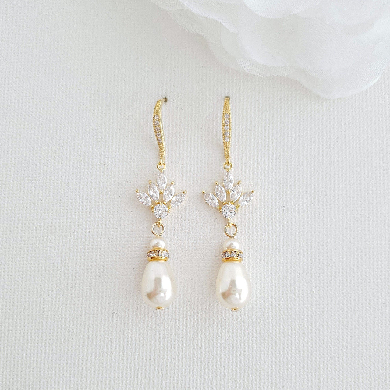 Gold and Pearl  Dangle Earrings for Weddings-Rosa