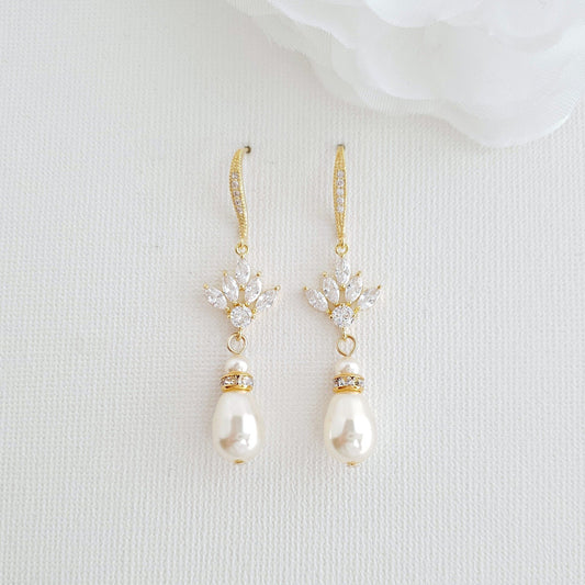 Gold and Pearl  Dangle Earrings for Weddings-Rosa