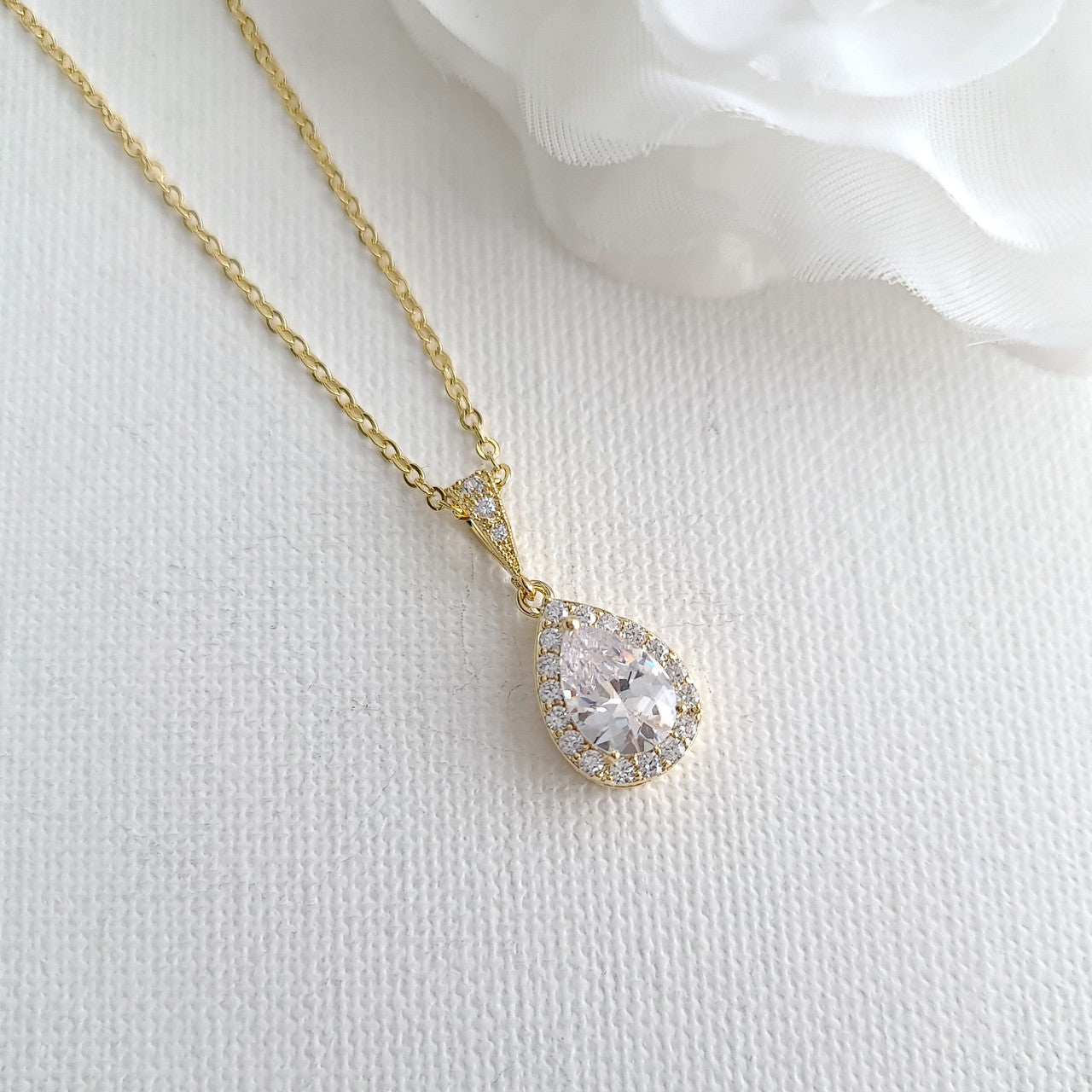 Rose Gold Necklace with Small Teardrop Pendant-Emma