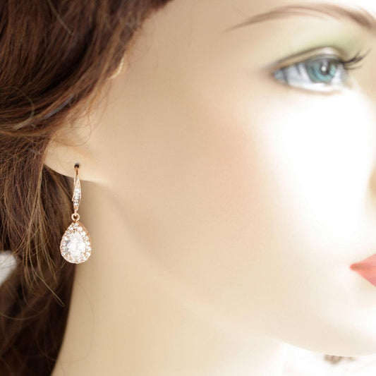 Wedding Dangle Earrings in Rose Gold-Emma