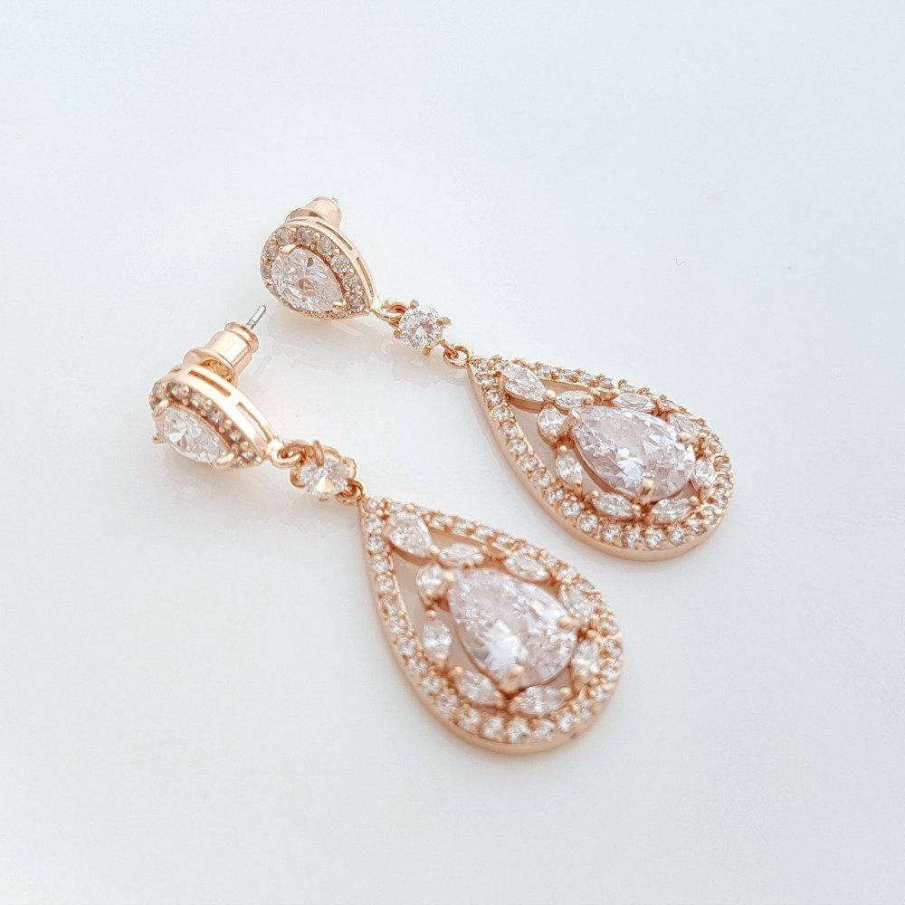 Bride Earrings in Rose Gold for Wedding-Esther