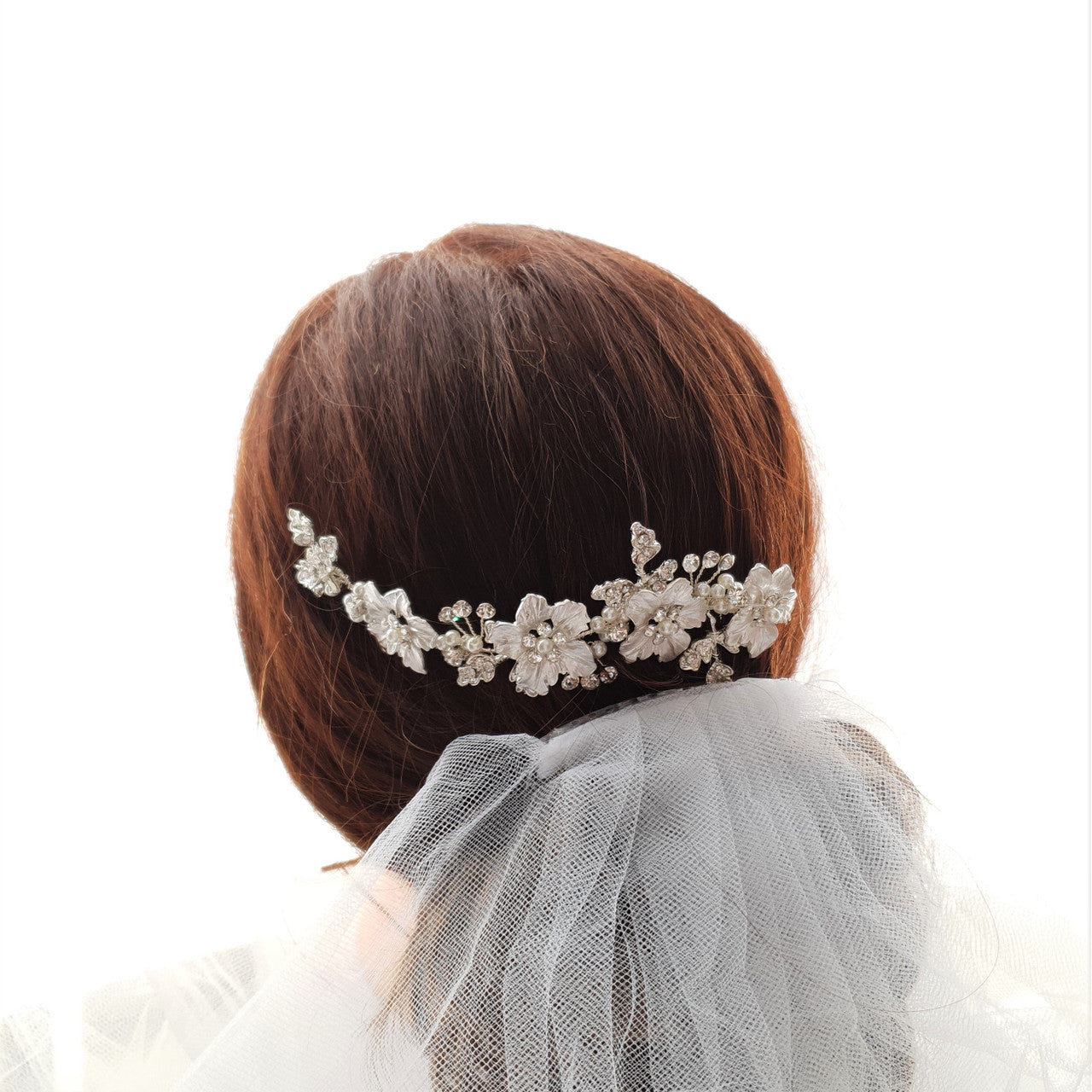 Silver flower Leaf Hair Comb for Weddings-Gardenia