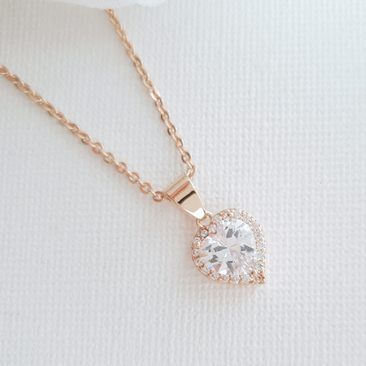 Rose Gold Heart Necklace for Brides, Weddings, Bridesmaids- Poetry Designs