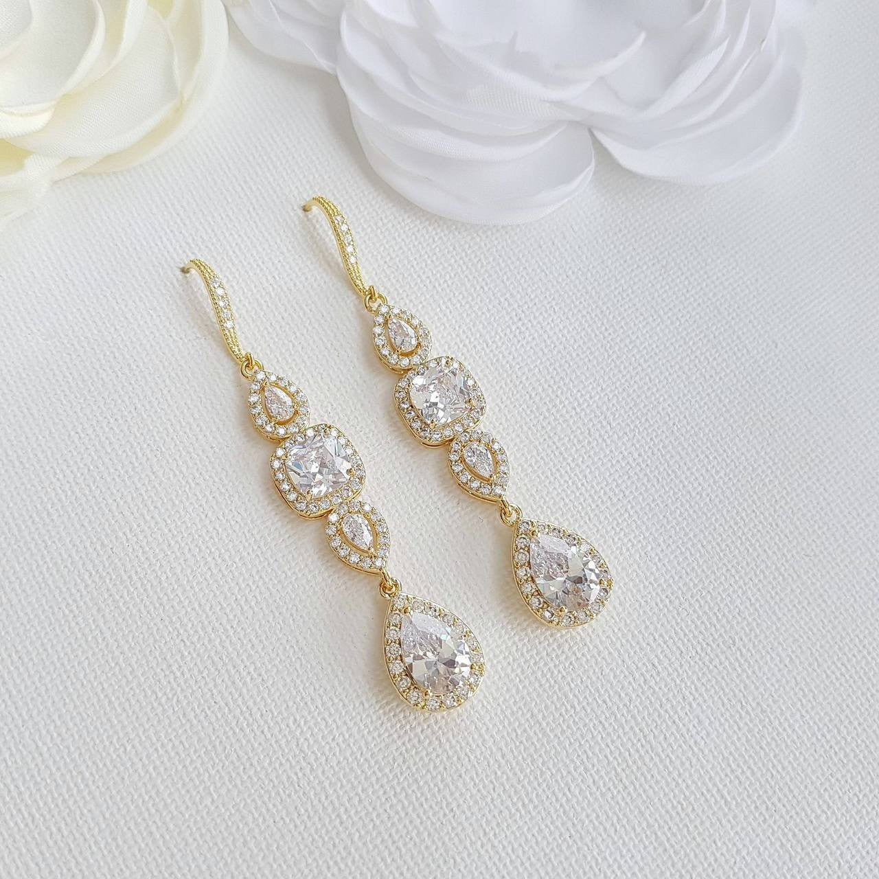 Gold Drop Earrings Weddings- Gianna