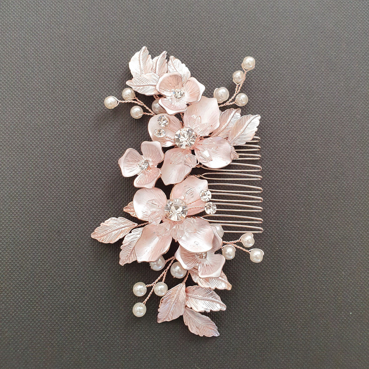 Gold Hair Comb with Flower and Leaf-Azalea