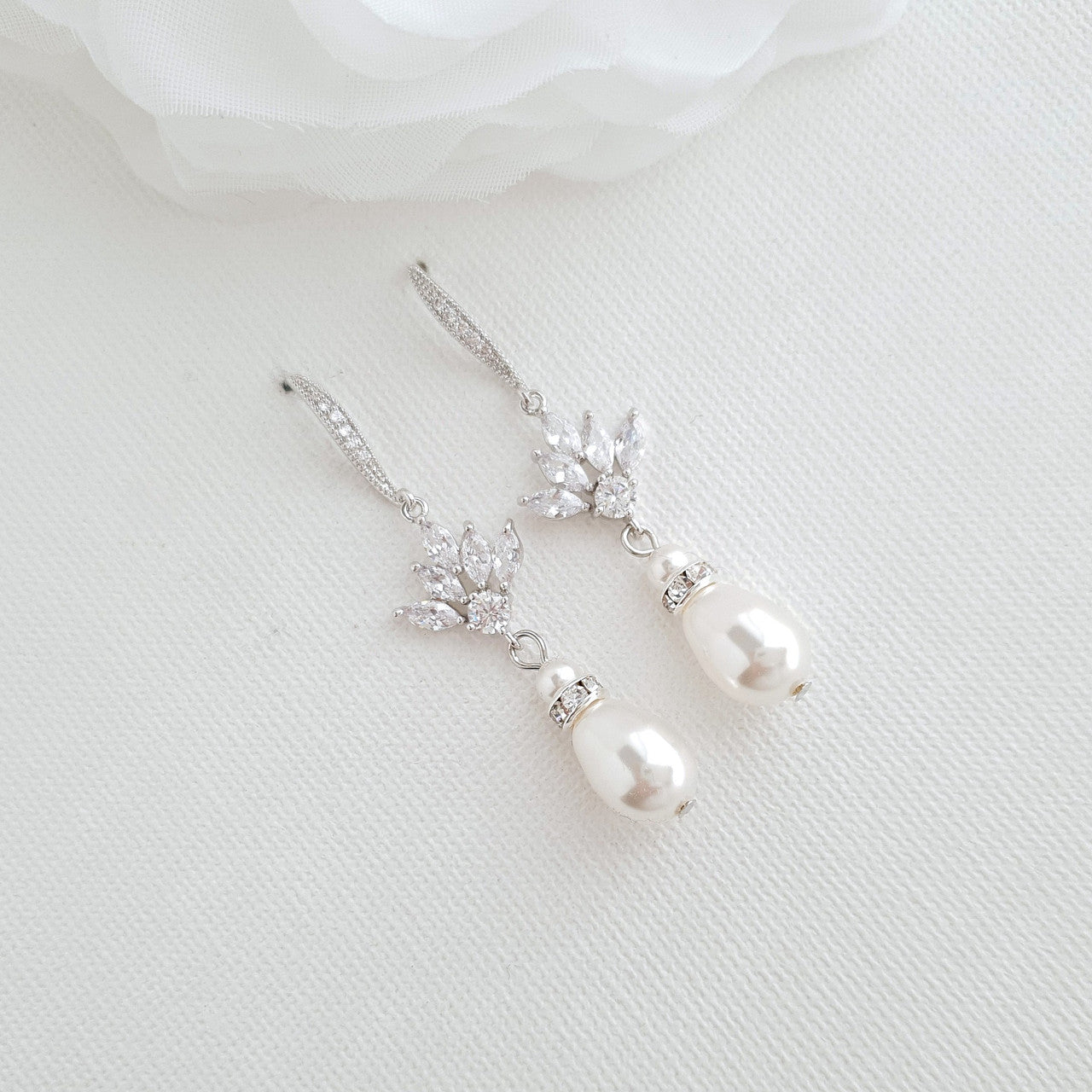 Rose Gold Pearl Drop Dangle Earrings for Weddings-Rosa