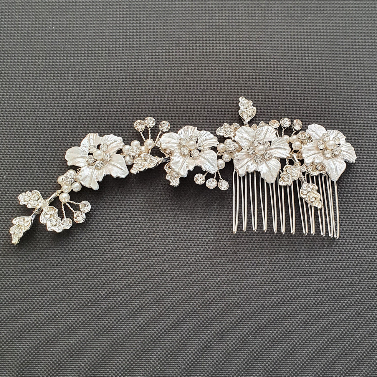 Silver flower Leaf Hair Comb for Weddings-Gardenia