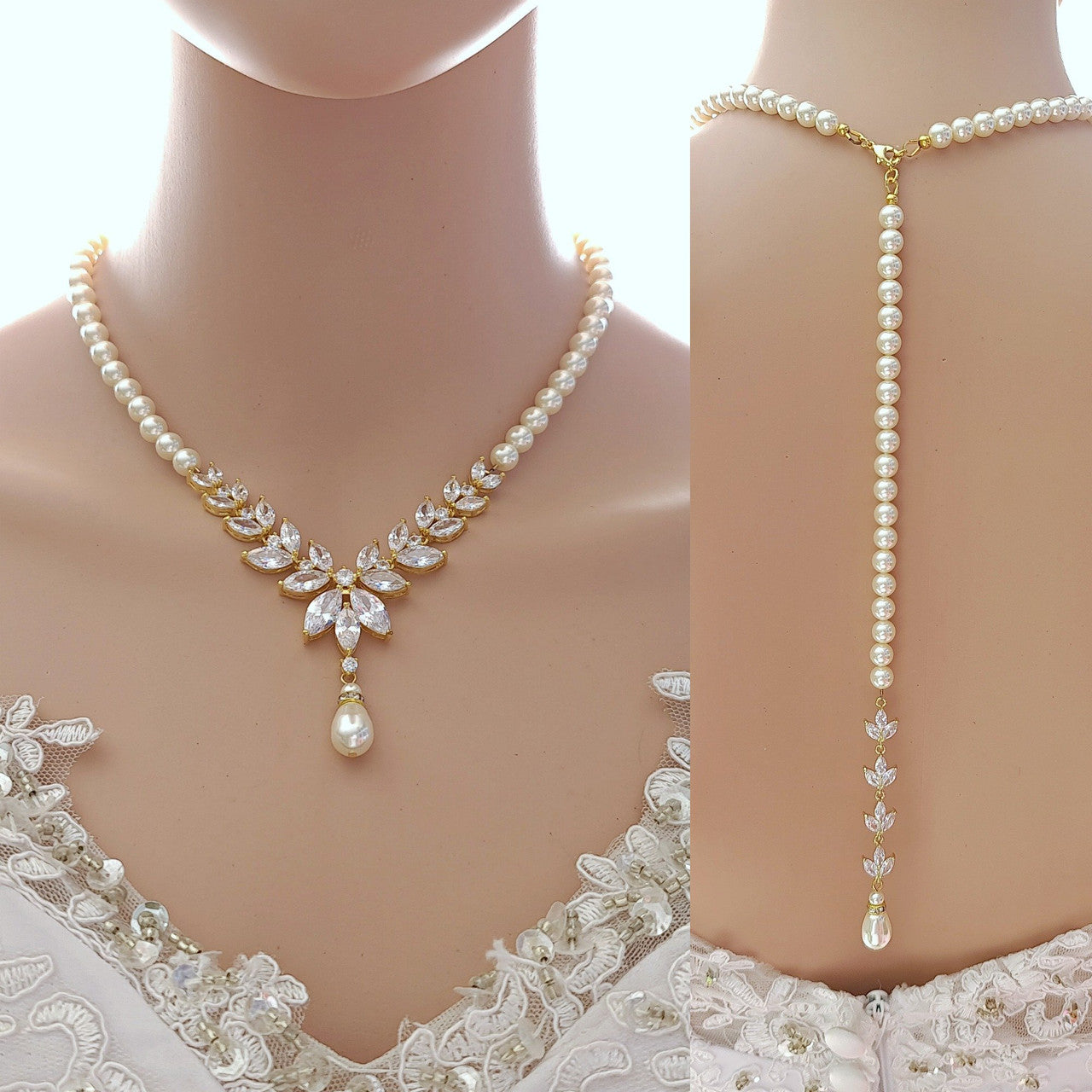 Pearl Bridal Jewelry Set Silver- Katie