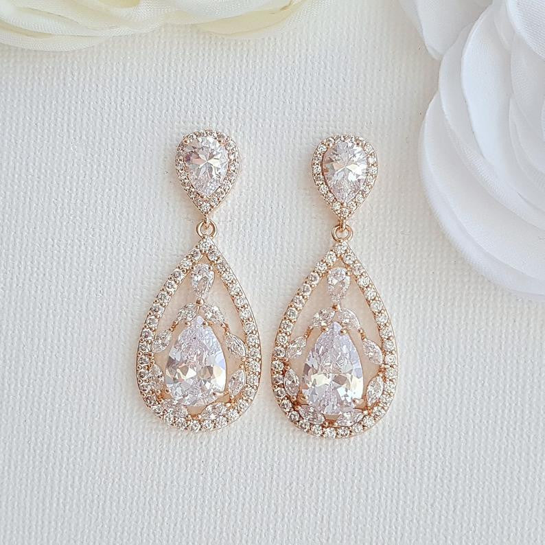 Gold Plated Drop Earrings for Wedding-Esther