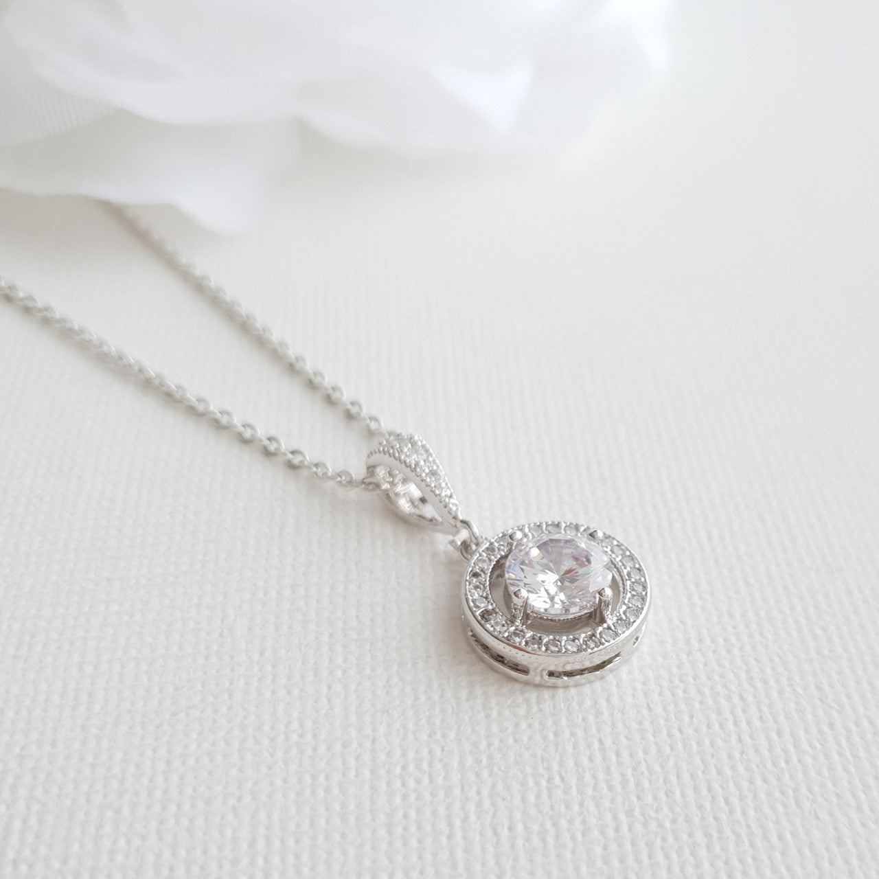 Circle Pendant Necklace in Solid Cubic Zirconia- Denise