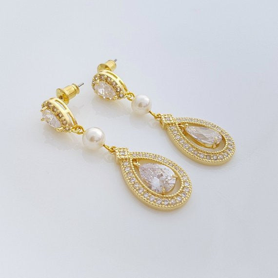 Gold Wedding Earrings-Sarah