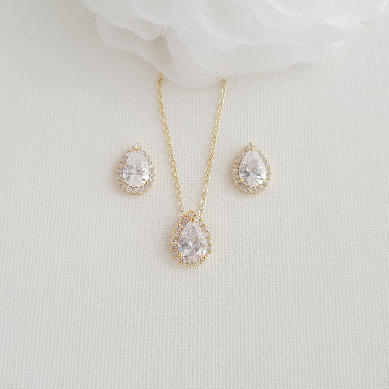 Gold Stud Earrings and Necklace for Bridesmaids-Emma