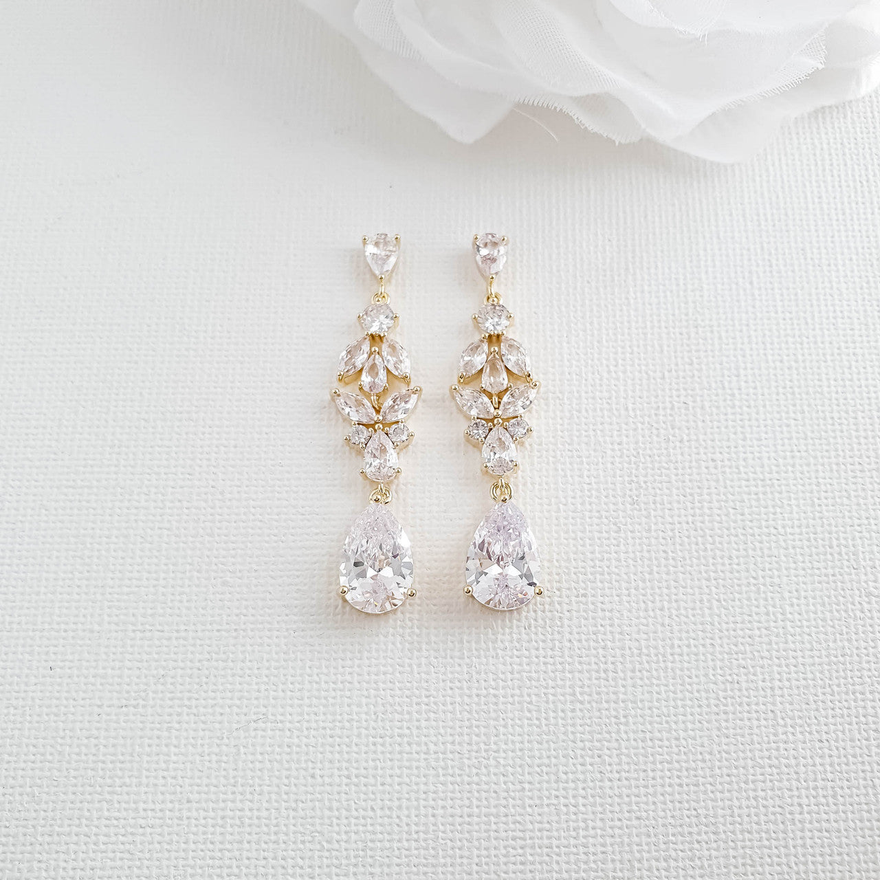 Rose Gold and Cubic Zirconia Earrings-Anne