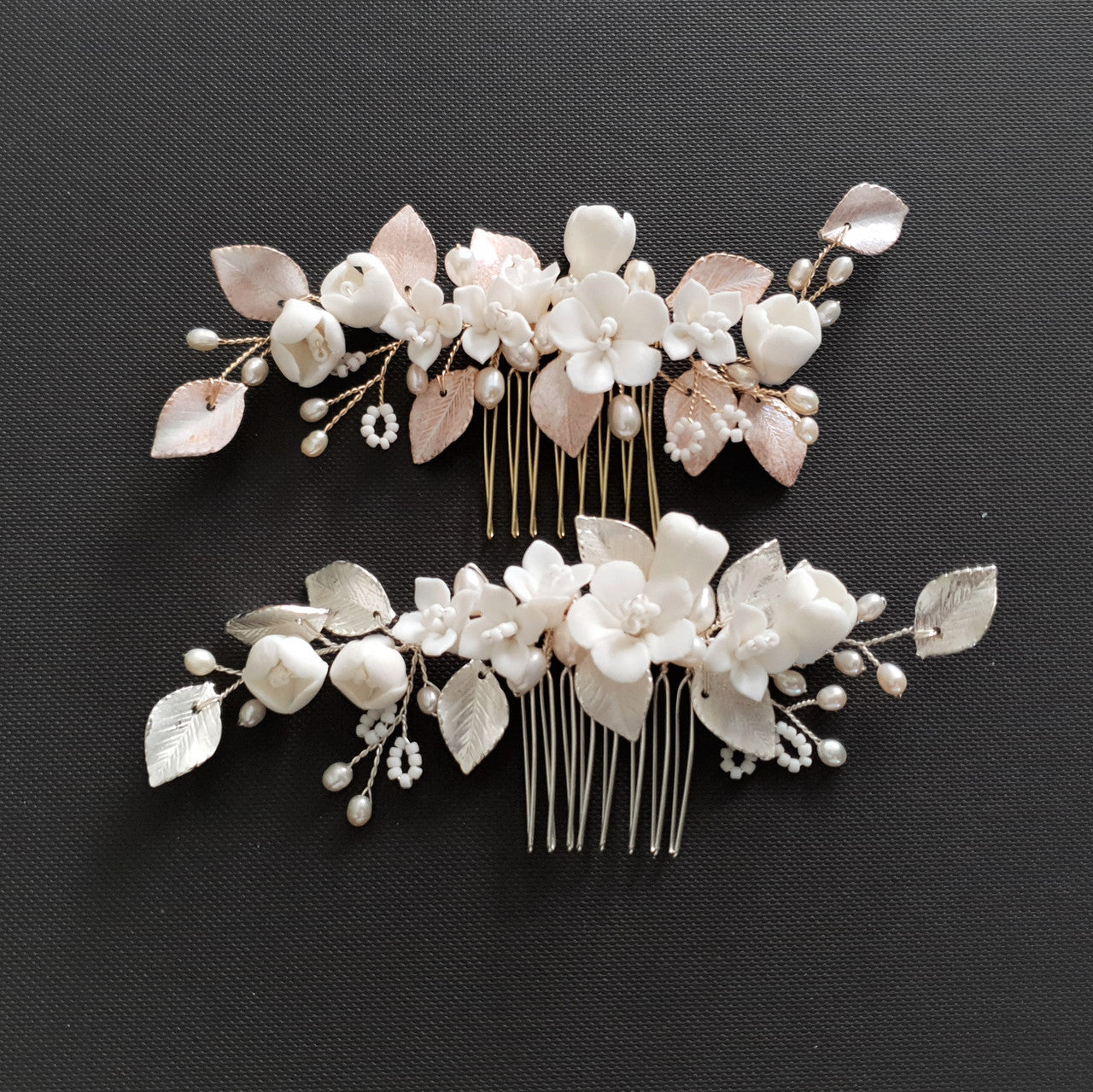 Small Flower Rose Gold Leaf Hair Comb- Fairy