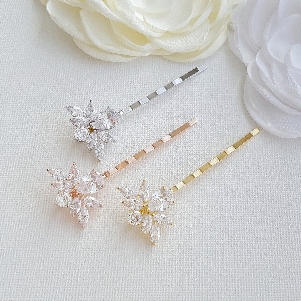 Bridal Hair Pins Crystal Silver-Nicole