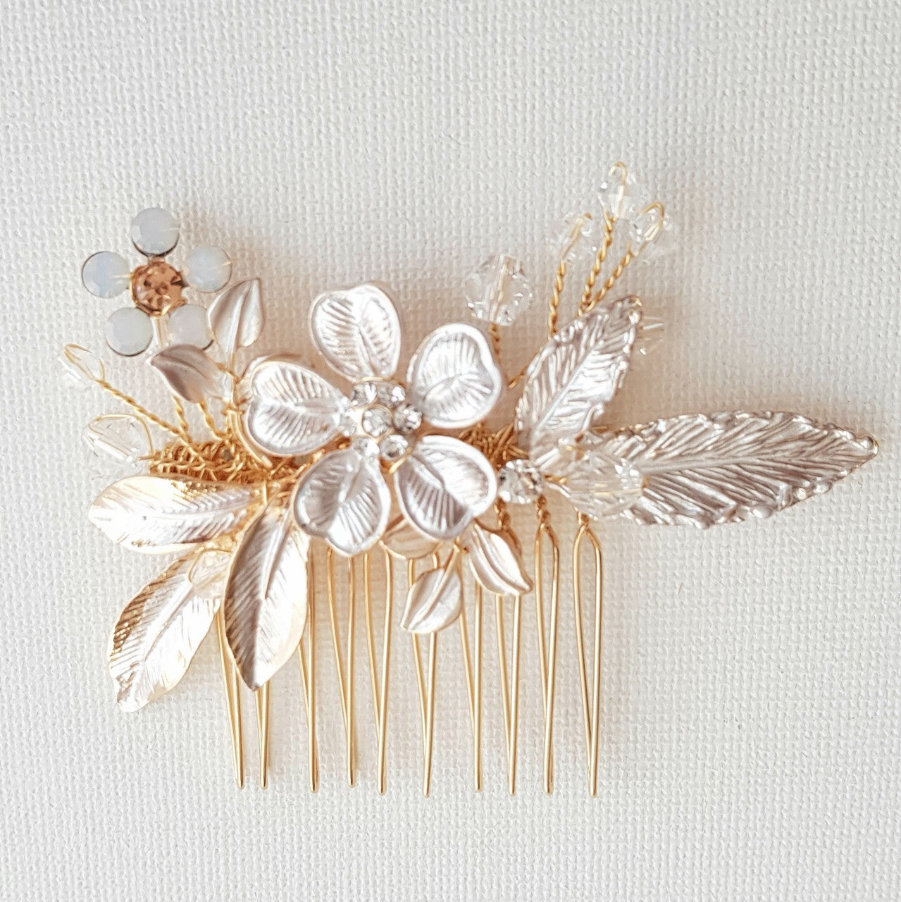Small Gold Bridal Hair Comb With Flower & Leaves-Posy