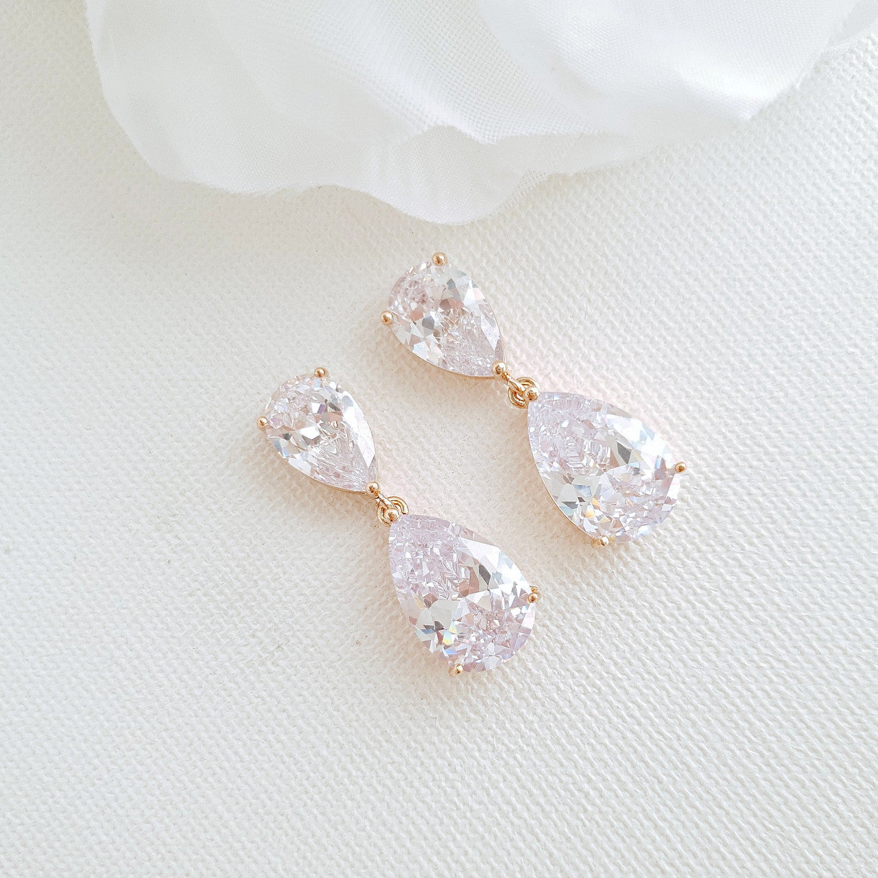 Clear Cubic Zirconia Earrings and Necklace Set in Rose Gold-Clara