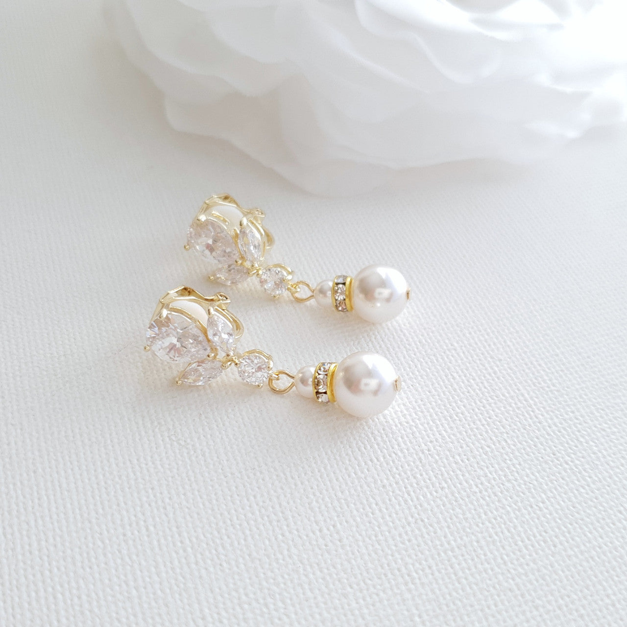 Dainty Pearl Drop Clip On Earrings-Nicole