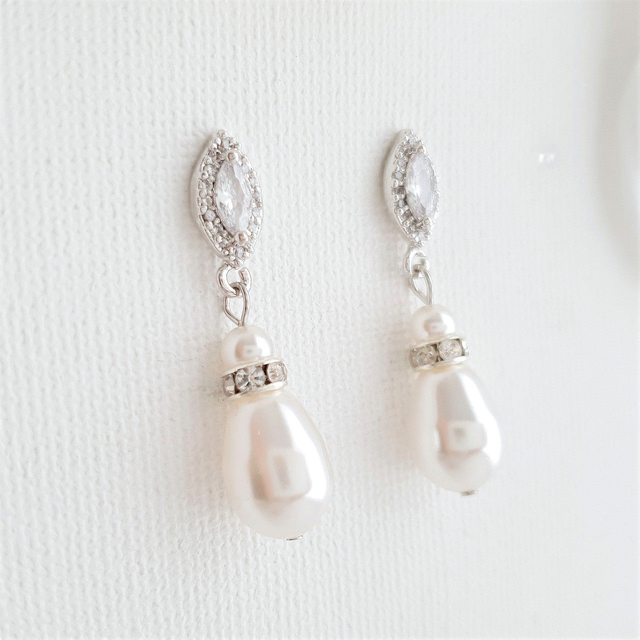 Gold Teardrop Pearl Earrings for Weddings- Ella