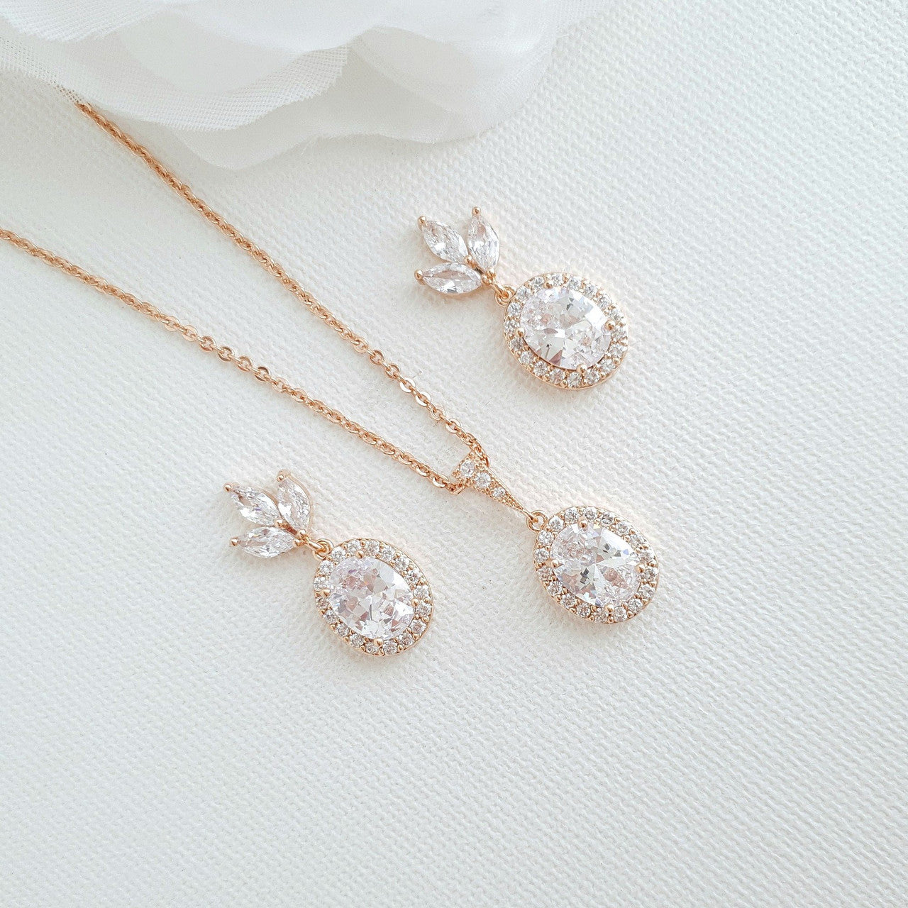 Small Earrings and Necklace Bridesmaid Jewelry Set- Emily