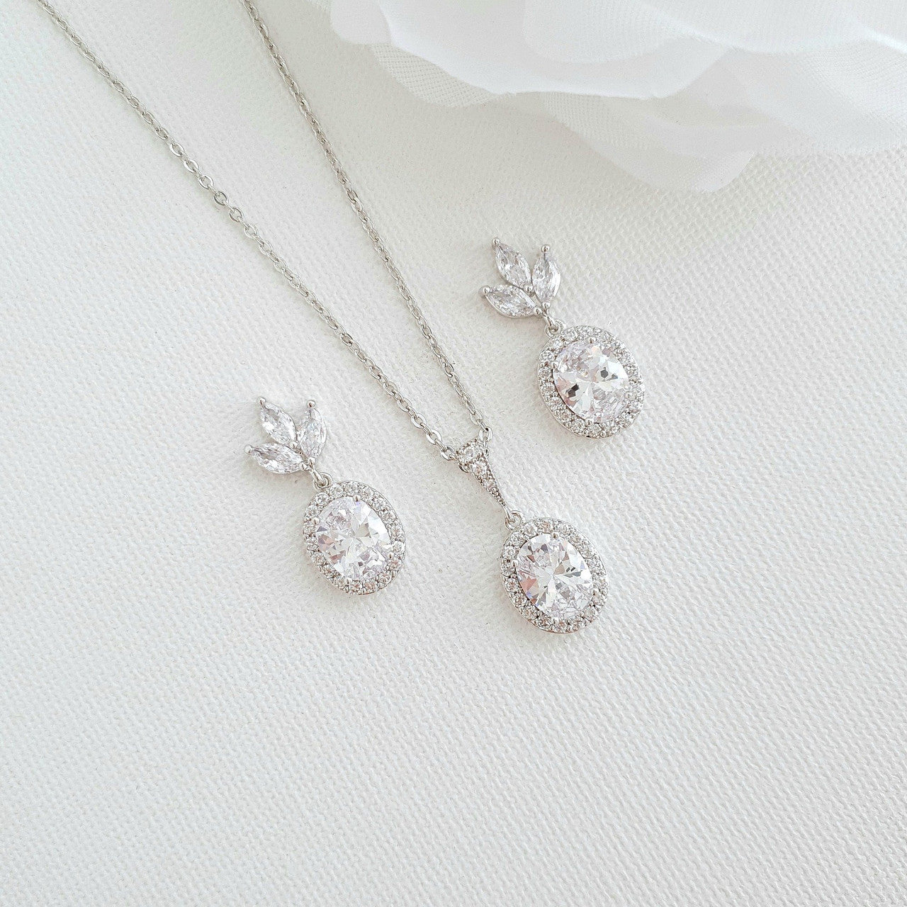 Small Earrings and Necklace Bridesmaid Jewelry Set- Emily