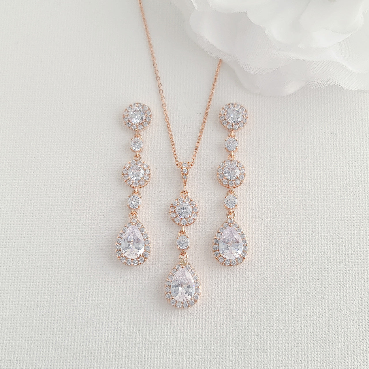 Earrings Necklace Bracelet 3 Piece Jewelry Set Rose Gold- Reagan