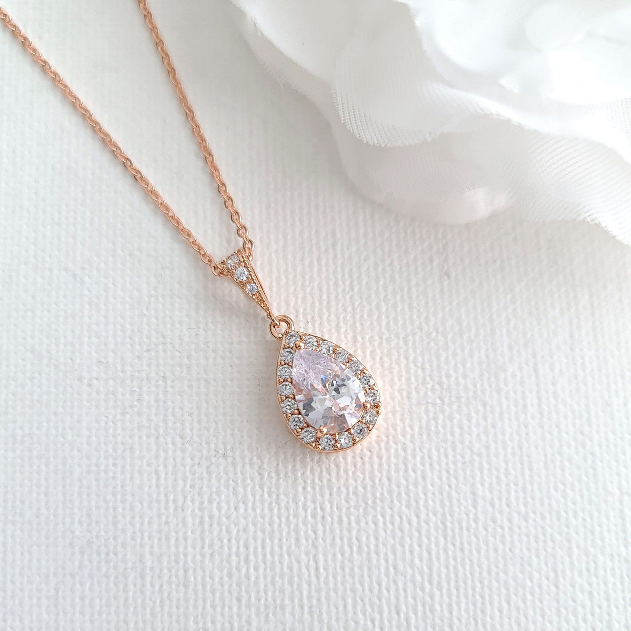 Rose Gold Necklace with Small Teardrop Pendant-Emma