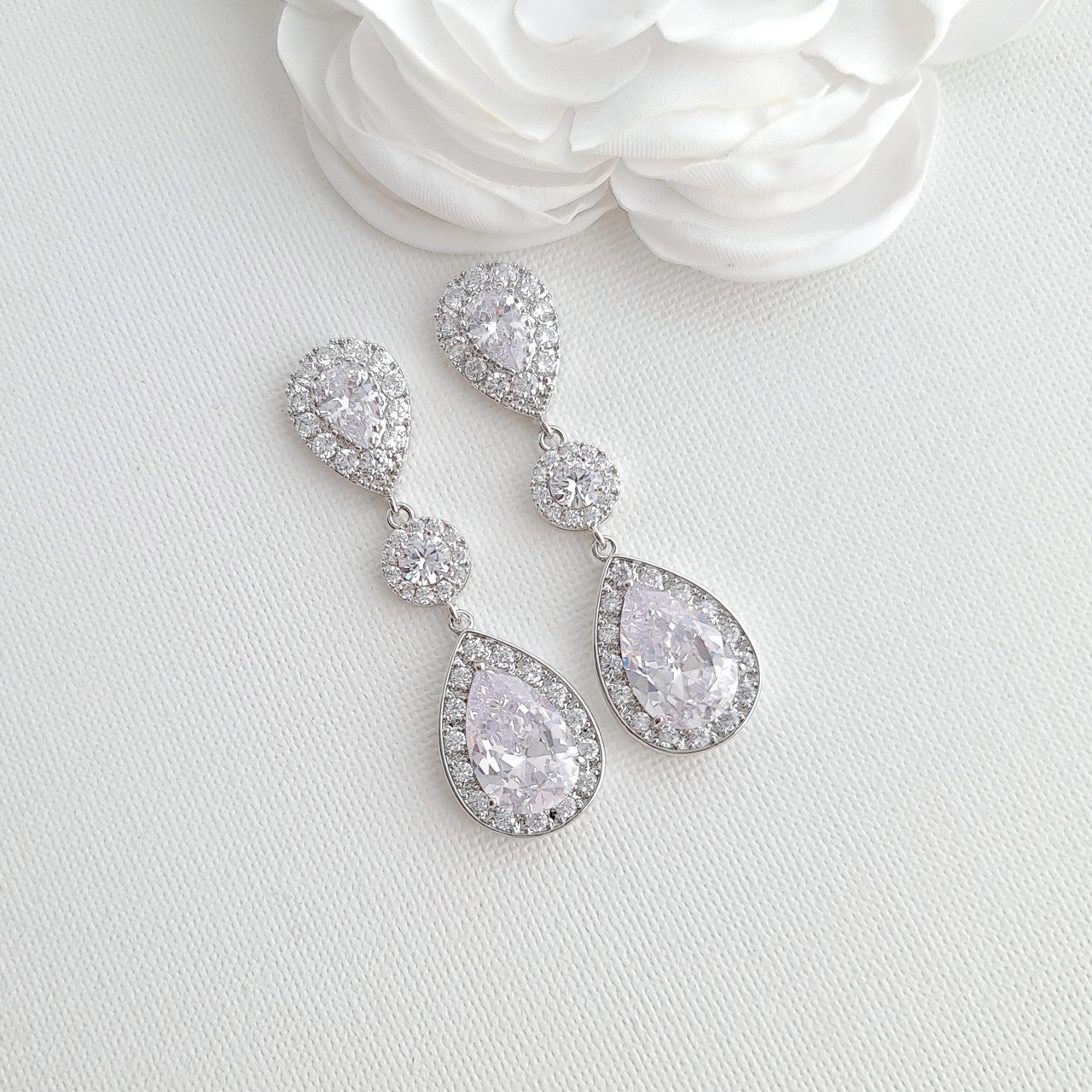Teardrop Rose Gold Bridal Earrings-Penelope