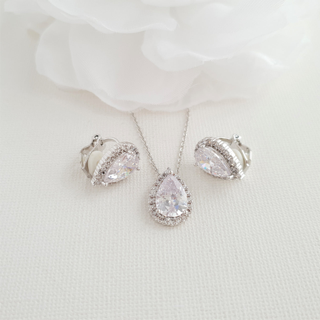 Bridesmaids Jewellery Set with Clip On Earrings Silver-Emma